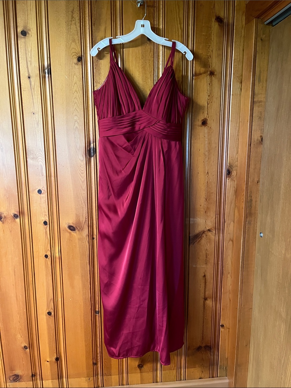 Azazie Ruched Empire Waist Burgundy Maxi Dress
